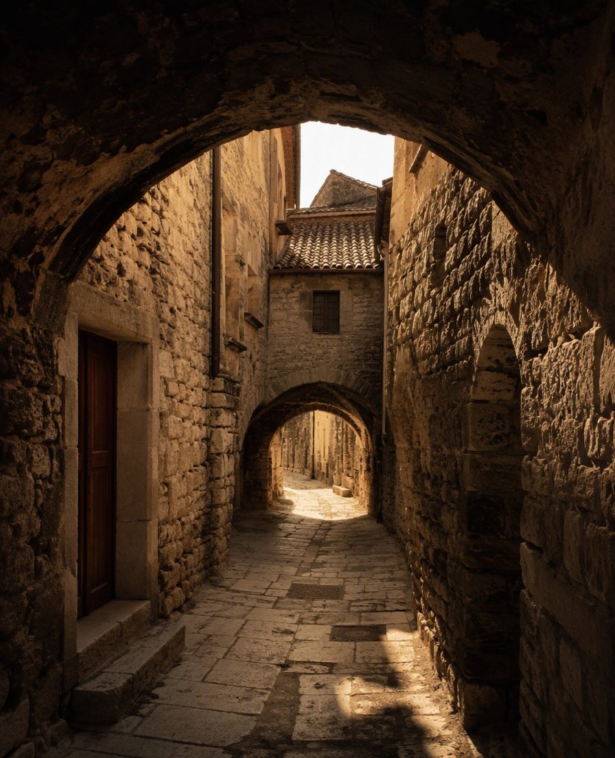 Narrow stone alleys of an early fortified Karst village